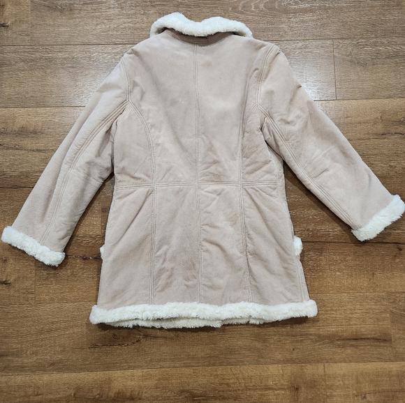 Vtg Y2K shearling penny lane leather suede overcoat large retro 70s hippie cozy - Picture 7 of 11